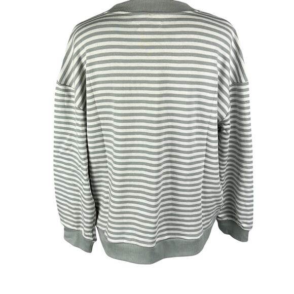 Anthropologie Sweatshirt Grey Stripe Built in Blouse SZ L Layering Basic Cali Be - Picture 3 of 8